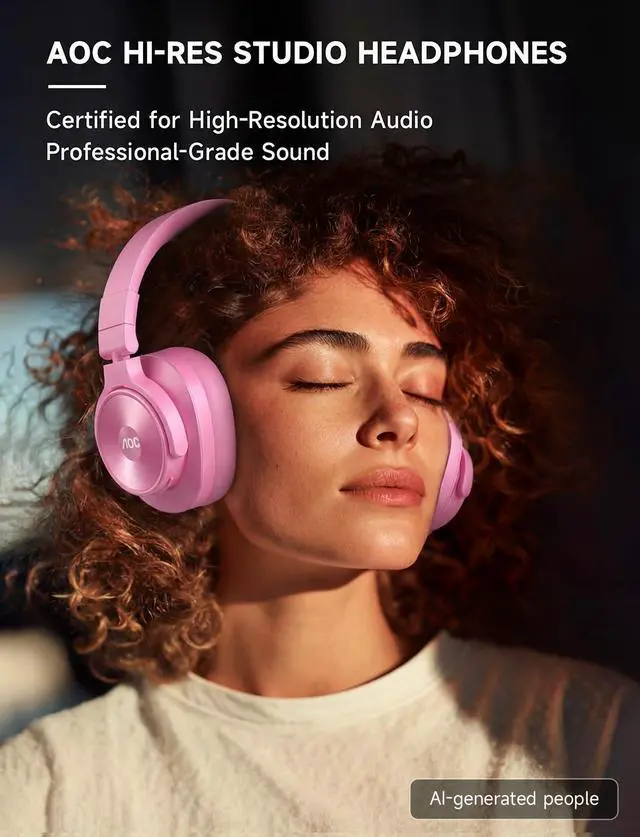 Alt view image 2 of 7 - Bluetooth Over Ear Headphones, Wireless Studio Monitor & Mixing DJ Headphones with 72H Playtime, Hi-Res, Built-in Mic, 3.5mm/6.35mm Wired Audio Jack for Guitar AMP, Podcast, PC Gaming - Pink
