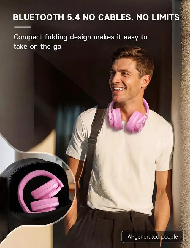 Alt view image 4 of 7 - Bluetooth Over Ear Headphones, Wireless Studio Monitor & Mixing DJ Headphones with 72H Playtime, Hi-Res, Built-in Mic, 3.5mm/6.35mm Wired Audio Jack for Guitar AMP, Podcast, PC Gaming - Pink