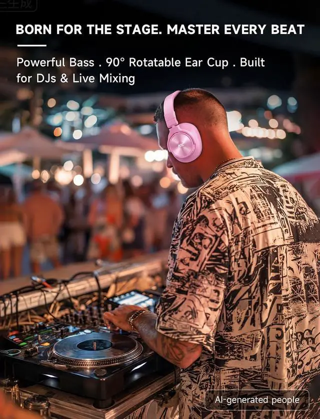 Alt view image 3 of 7 - Bluetooth Over Ear Headphones, Wireless Studio Monitor & Mixing DJ Headphones with 72H Playtime, Hi-Res, Built-in Mic, 3.5mm/6.35mm Wired Audio Jack for Guitar AMP, Podcast, PC Gaming - Pink