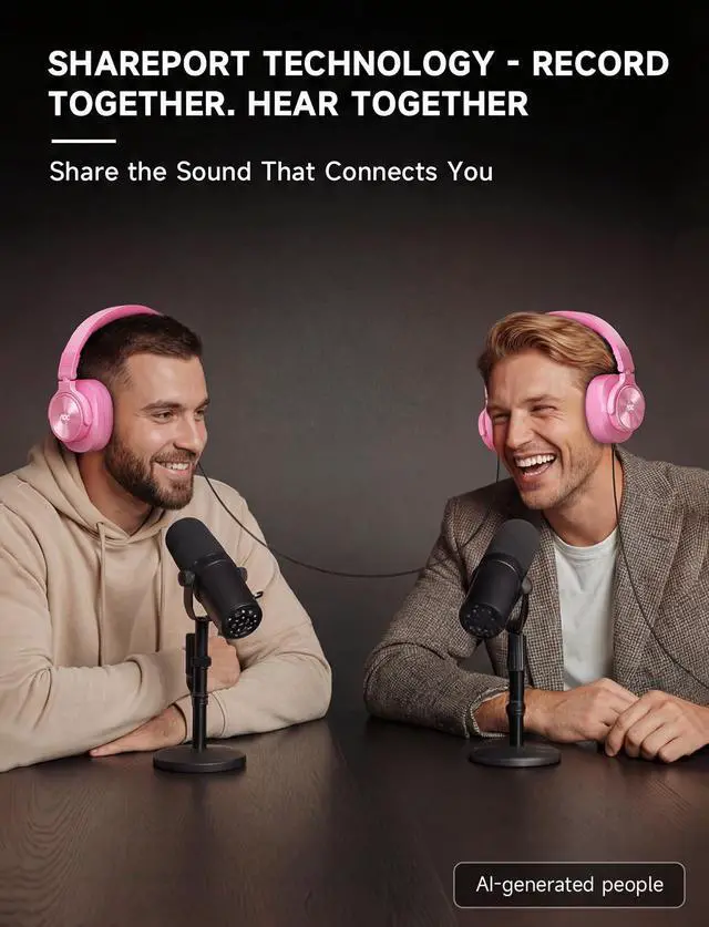 Alt view image 5 of 7 - Bluetooth Over Ear Headphones, Wireless Studio Monitor & Mixing DJ Headphones with 72H Playtime, Hi-Res, Built-in Mic, 3.5mm/6.35mm Wired Audio Jack for Guitar AMP, Podcast, PC Gaming - Pink
