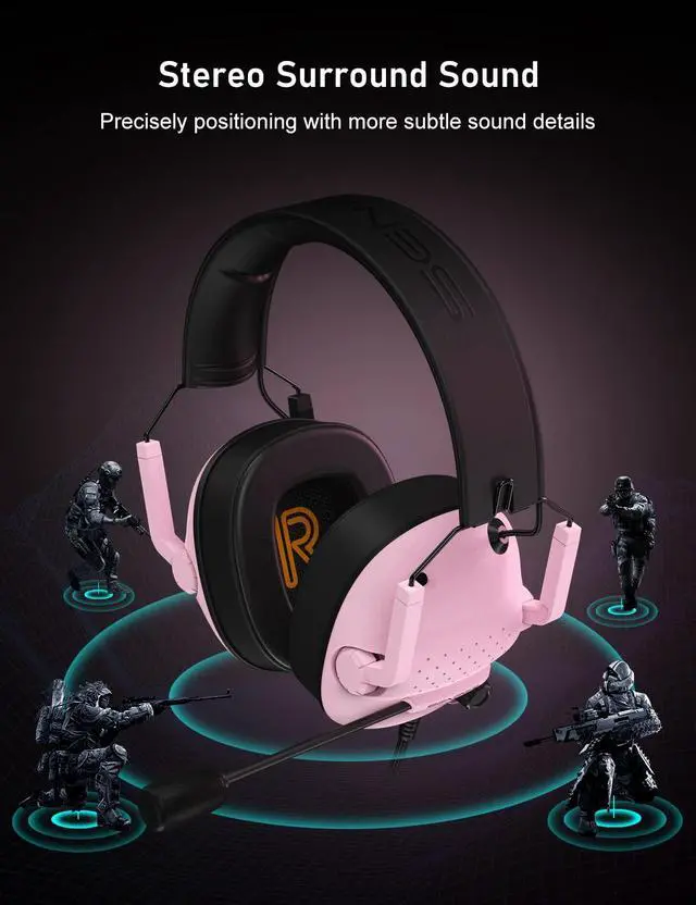 Alt view image 2 of 7 - SG500 Surround Sound Pro Gaming Headset with Noise Cancelling Microphone - Soft Memory Foam Padding - Portable Foldable Headphones for PC, PS4, PS5, Xbox One, Switch - Pink