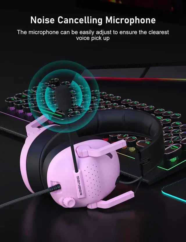 Alt view image 5 of 7 - SG500 Surround Sound Pro Gaming Headset with Noise Cancelling Microphone - Soft Memory Foam Padding - Portable Foldable Headphones for PC, PS4, PS5, Xbox One, Switch - Pink