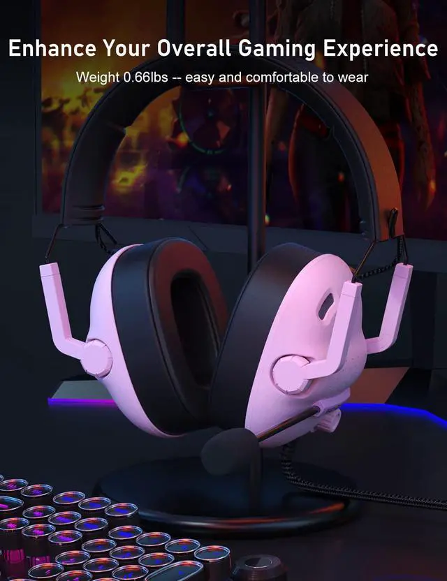 Alt view image 7 of 7 - SG500 Surround Sound Pro Gaming Headset with Noise Cancelling Microphone - Soft Memory Foam Padding - Portable Foldable Headphones for PC, PS4, PS5, Xbox One, Switch - Pink