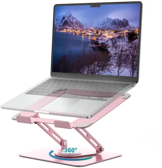 Main image of Laptop Stand for Desk with 360° Rotating Base, Multi-Angle Adjustable Laptop Stands, Foldable Laptop Riser Compatible with 10 to 17 Inches PC Computer, Pink