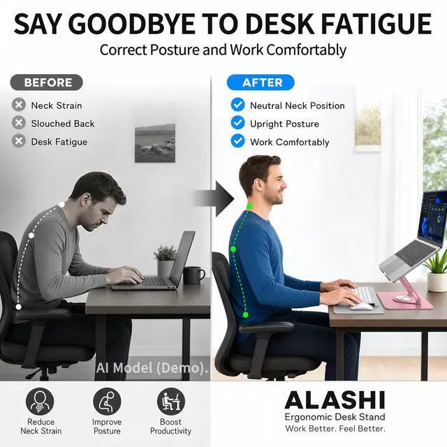 Alt view image 7 of 7 - Laptop Stand for Desk with 360° Rotating Base, Multi-Angle Adjustable Laptop Stands, Foldable Laptop Riser Compatible with 10 to 17 Inches PC Computer, Pink