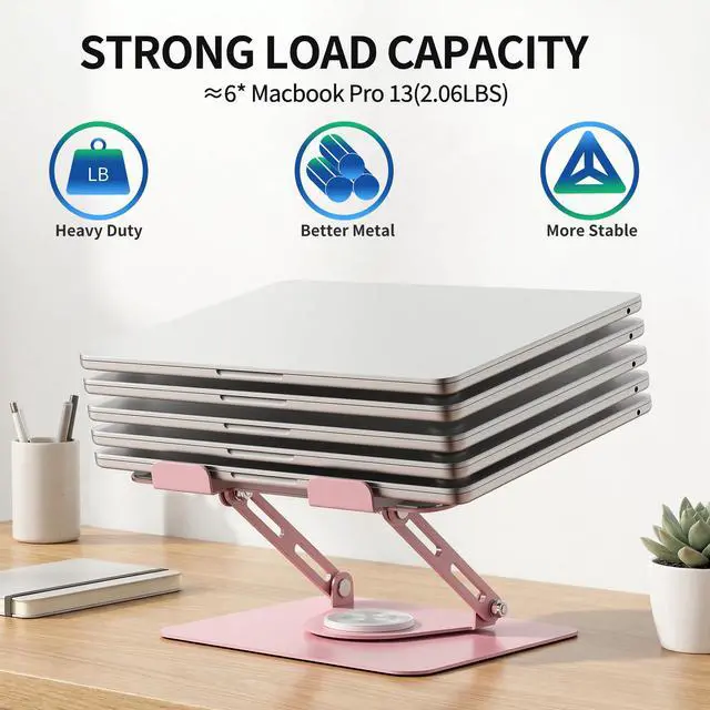 Alt view image 6 of 7 - Laptop Stand for Desk with 360° Rotating Base, Multi-Angle Adjustable Laptop Stands, Foldable Laptop Riser Compatible with 10 to 17 Inches PC Computer, Pink