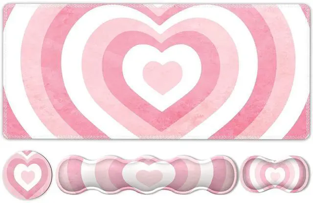 Main image of Desk Mat Set, Pink Heart Mouse Pad and Keyboard Wrist Rest