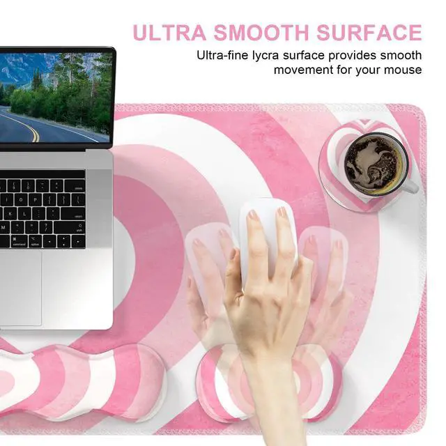 Alt view image 6 of 7 - Desk Mat Set, Pink Heart Mouse Pad and Keyboard Wrist Rest