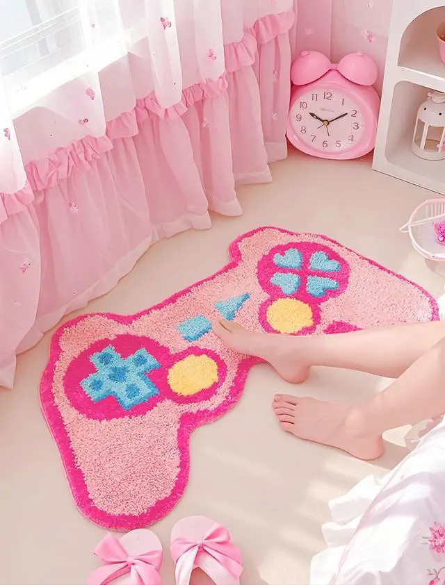 Alt view image 3 of 7 - Cute Pink Kawaii Gaming Gamer Rugs Carpet for Bedroom Aesthetic, Cutecore Gamer Girl Dorm Room Bedroom Decor Aesthetic for Teen Girls