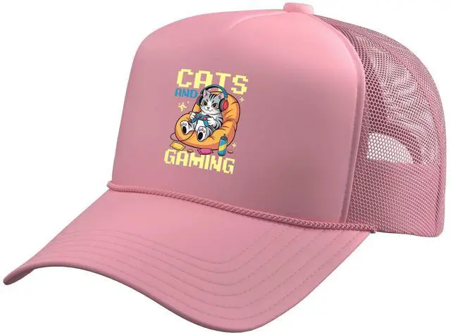 Main image of Video Game Trucker Hat with Adjustable Mesh Back, Pink