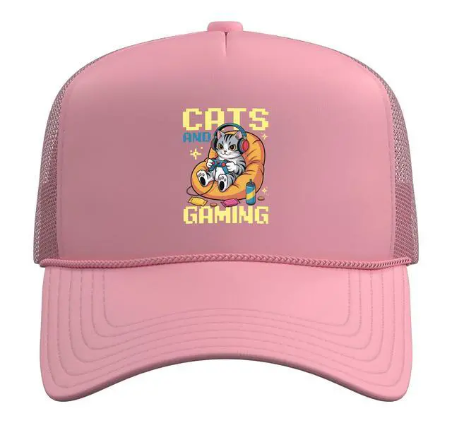 Alt view image 2 of 5 - Video Game Trucker Hat with Adjustable Mesh Back, Pink