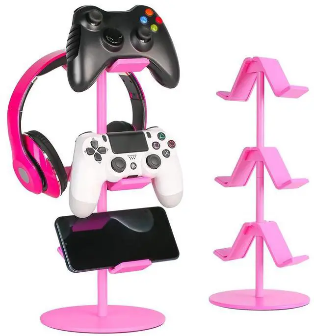 Main image of Controller Holder Pink,Headphone Stand,3 Tier Multi Adjustable Game Controller Headset Hanger for All Universal Gaming PC Accessories, Xbox PS4 PS5 Nintendo Switch(Cute Pink)