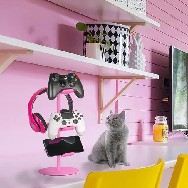 Alt view image 2 of 7 - Controller Holder Pink,Headphone Stand,3 Tier Multi Adjustable Game Controller Headset Hanger for All Universal Gaming PC Accessories, Xbox PS4 PS5 Nintendo Switch(Cute Pink)