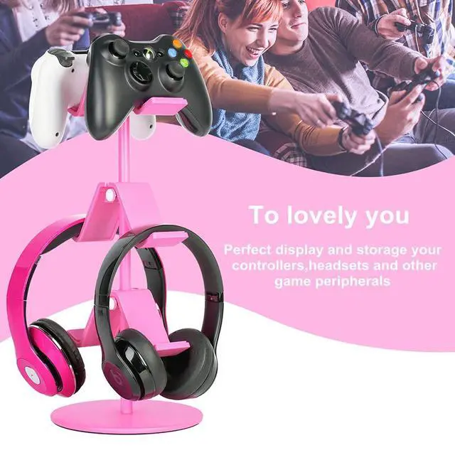 Alt view image 3 of 7 - Controller Holder Pink,Headphone Stand,3 Tier Multi Adjustable Game Controller Headset Hanger for All Universal Gaming PC Accessories, Xbox PS4 PS5 Nintendo Switch(Cute Pink)