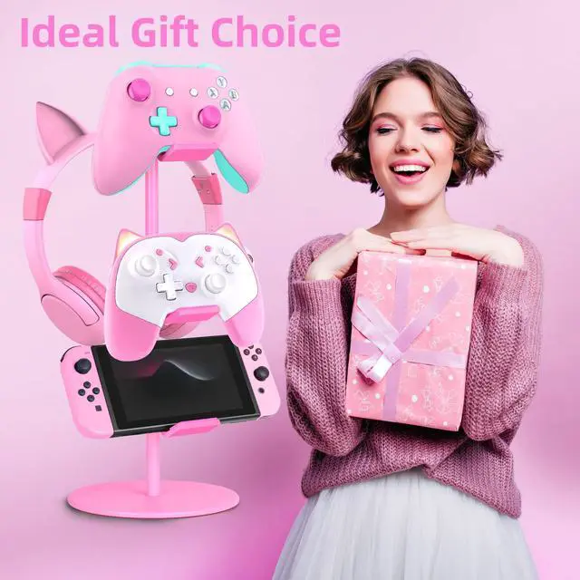 Alt view image 7 of 7 - Controller Holder Pink,Headphone Stand,3 Tier Multi Adjustable Game Controller Headset Hanger for All Universal Gaming PC Accessories, Xbox PS4 PS5 Nintendo Switch(Cute Pink)
