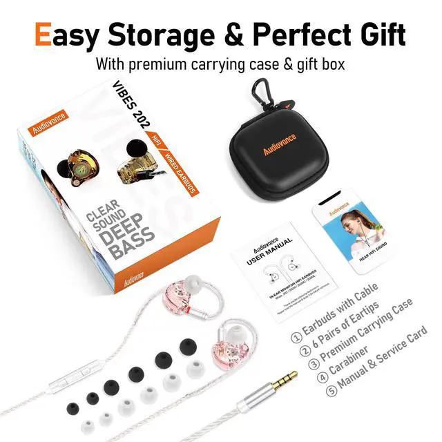 Alt view image 6 of 7 - Vibes 202M HiFi Wired Earbuds in-Ear Monitor Headphones with Mic