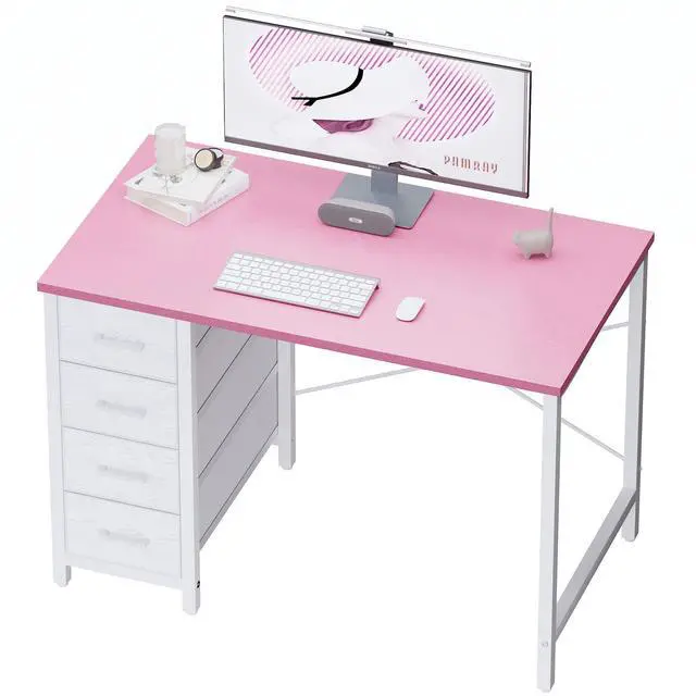 Main image of 32 Inch Computer Desk with 4 Drawers Small Office Desk for Home Bedroom Study Writing Simple Modern Computer Table Pink