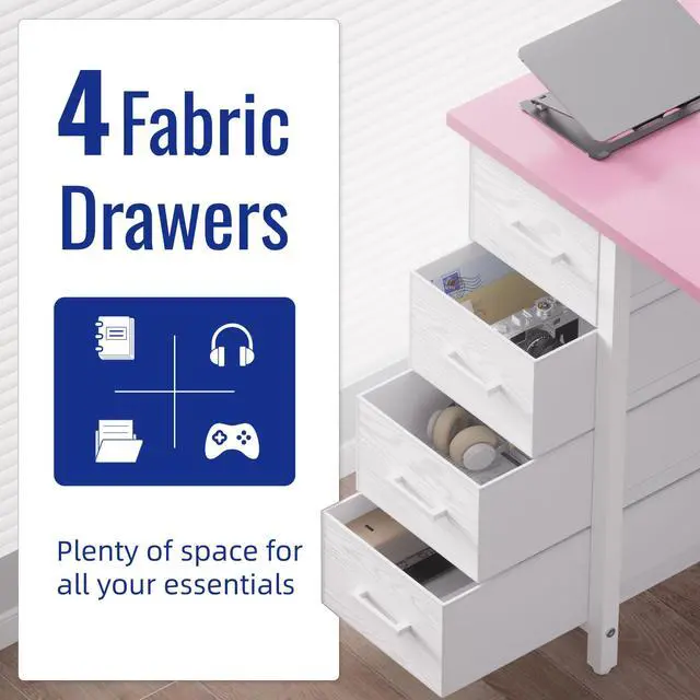 Alt view image 5 of 6 - 32 Inch Computer Desk with 4 Drawers Small Office Desk for Home Bedroom Study Writing Simple Modern Computer Table Pink