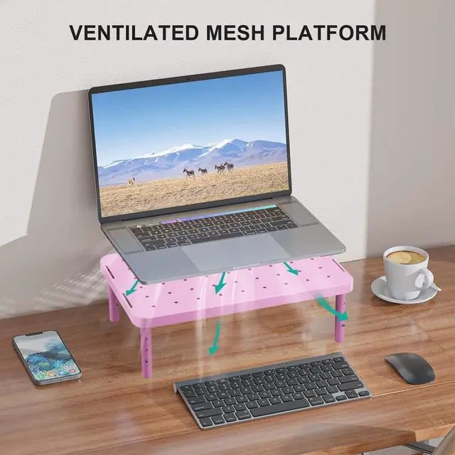Alt view image 5 of 7 - Computer Monitor Stand for Desk, Adjustable Laptop Riser, up to 44 lbs