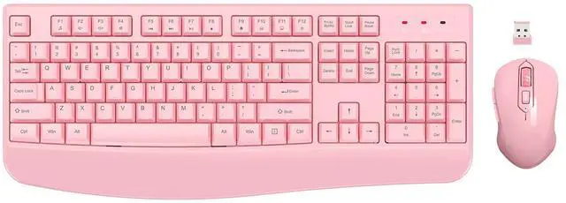 Main image of Wireless Keyboard and Mouse Combo, EDJO 2.4G Full-Sized Ergonomic Computer Keyboard with Wrist Rest and 3 Level DPI Adjustable Wireless Mouse for Windows, Mac OS Desktop/Laptop/PC (Pink)