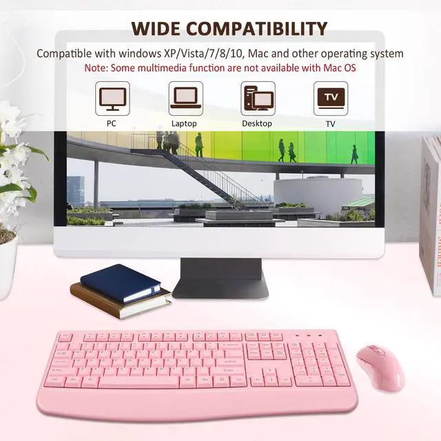 Alt view image 7 of 7 - Wireless Keyboard and Mouse Combo, EDJO 2.4G Full-Sized Ergonomic Computer Keyboard with Wrist Rest and 3 Level DPI Adjustable Wireless Mouse for Windows, Mac OS Desktop/Laptop/PC (Pink)