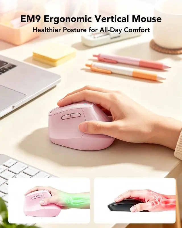 Alt view image 3 of 7 - Ergonomic Mouse Wireless, Bluetooth Vertical Mouse, 5-Level Adjustable DPI, 2.4G Silent Switch Mice for Windows, MacOS, IPadOS, Laptop, PC, Pink