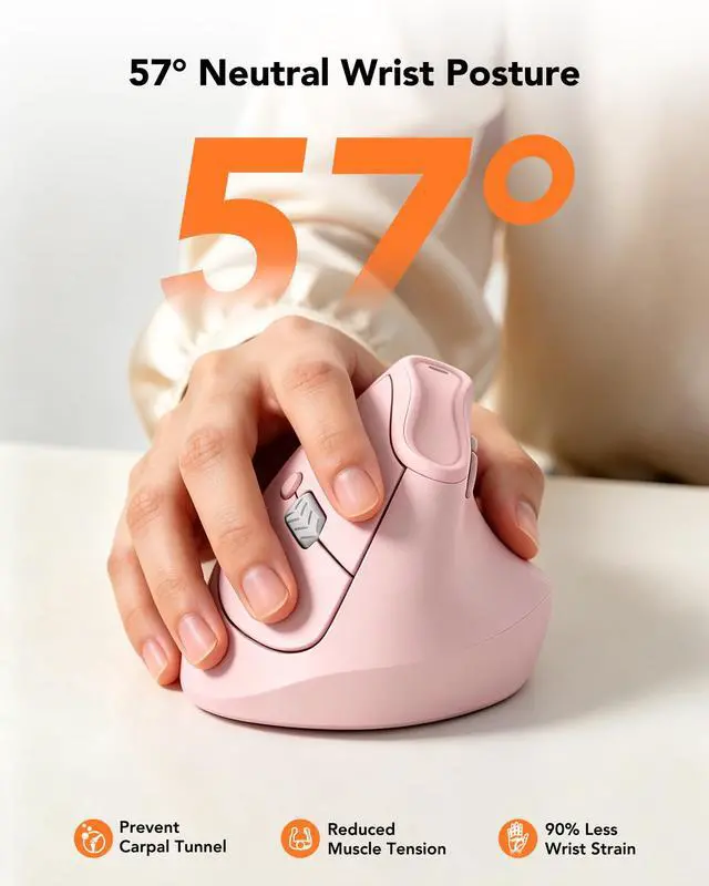 Alt view image 2 of 7 - Ergonomic Mouse Wireless, Bluetooth Vertical Mouse, 5-Level Adjustable DPI, 2.4G Silent Switch Mice for Windows, MacOS, IPadOS, Laptop, PC, Pink