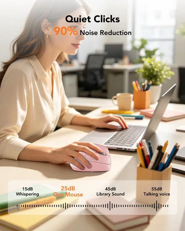 Alt view image 6 of 7 - Ergonomic Mouse Wireless, Bluetooth Vertical Mouse, 5-Level Adjustable DPI, 2.4G Silent Switch Mice for Windows, MacOS, IPadOS, Laptop, PC, Pink