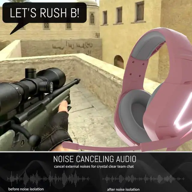 Alt view image 5 of 7 - Gaming Headset (Pink) for PC and Gaming Consoles PS5, PS4, Xbox Series X | S, Xbox ONE, Nintendo Switch & Google Stadia Stereo Sound with Noise Cancelling mic - Hornet RXH-20 Nakuru Edition