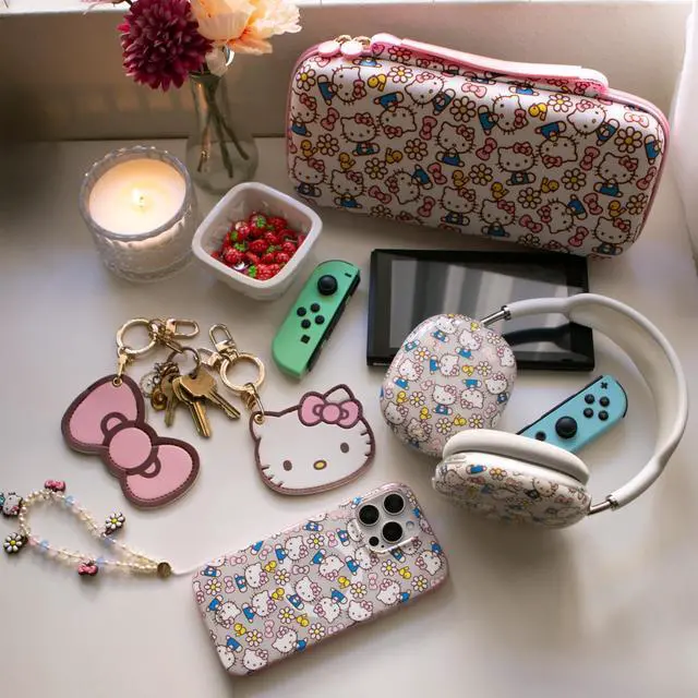 Alt view image 6 of 7 - x Sanrio Carrying Case for Nintendo Switch 2, Switch 1, Lite, OLED, Protective Travel Case with Game Cartridge Storage | Hello Kitty Pink Bows