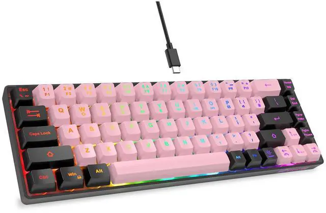 Main image of 65% Wired Gaming Keyboard, LED Backlit, Ultra-Compact Anti-Ghosting No-Conflict 68 Keys Membrane Gaming Wired Keyboard for PC Laptop Windows Gamer(Pink-Black)