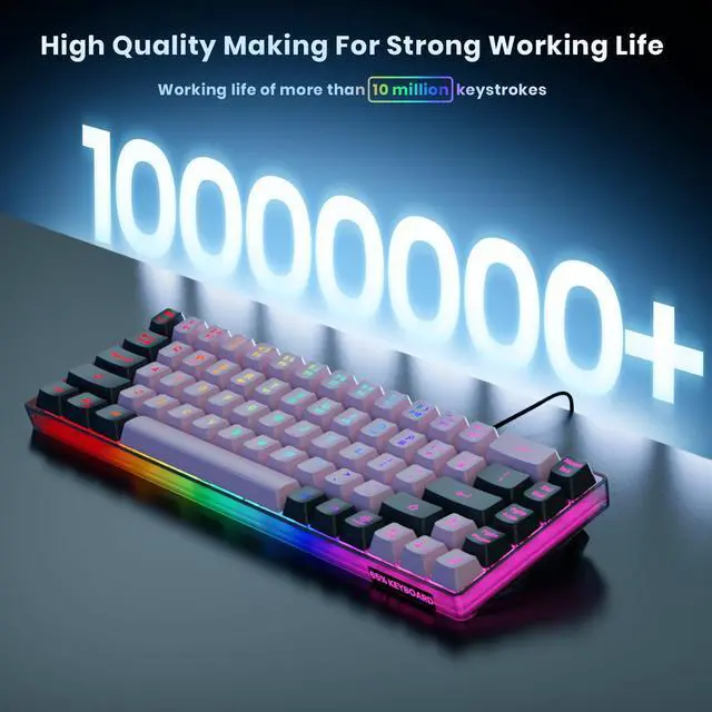 Alt view image 3 of 7 - 65% Wired Gaming Keyboard, LED Backlit, Ultra-Compact Anti-Ghosting No-Conflict 68 Keys Membrane Gaming Wired Keyboard for PC Laptop Windows Gamer(Pink-Black)
