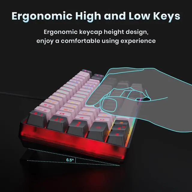 Alt view image 6 of 7 - 65% Wired Gaming Keyboard, LED Backlit, Ultra-Compact Anti-Ghosting No-Conflict 68 Keys Membrane Gaming Wired Keyboard for PC Laptop Windows Gamer(Pink-Black)