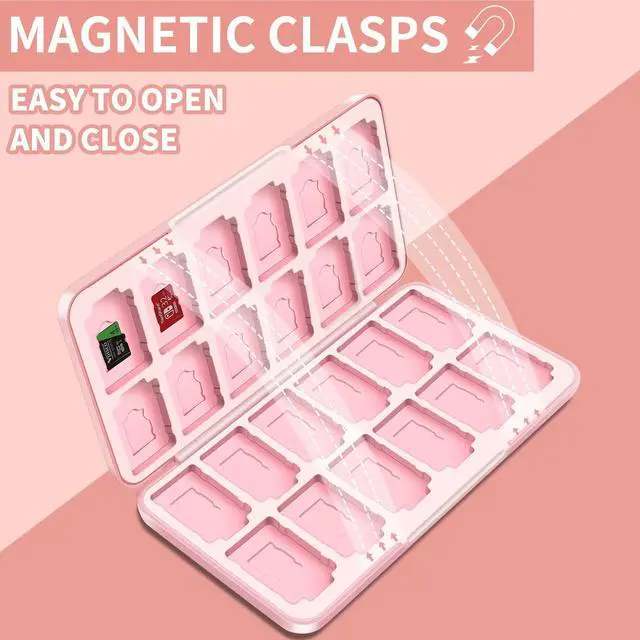 Alt view image 3 of 7 - Cute Switch Case Holder Compatible with Nintendo Switch&Switch OLED, Pink Storage for 24 Game Cartridges and 24 Micro SD Cards