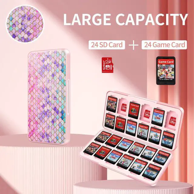 Alt view image 5 of 7 - Cute Switch Case Holder Compatible with Nintendo Switch&Switch OLED, Pink Storage for 24 Game Cartridges and 24 Micro SD Cards