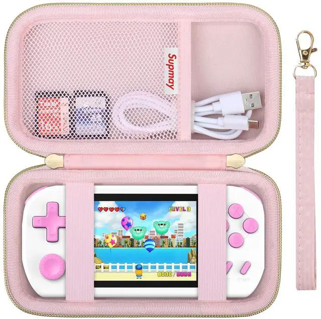 Main image of Carrying Case Compatible with CCTU / TEBIYOU Kids Handheld Games Preloaded 218 Retro Video Games, Portable Gaming Electronic Toys Storage Holder Travel Bag with Mesh Pocket for USB Cable, Pink