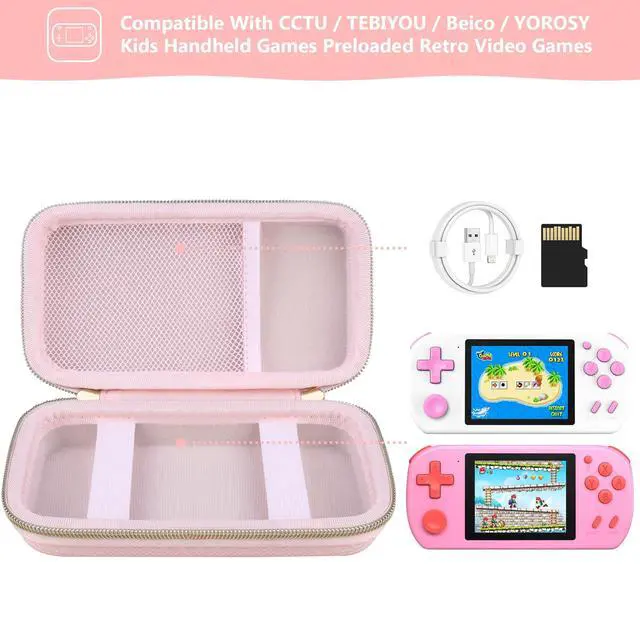 Alt view image 2 of 7 - Carrying Case Compatible with CCTU / TEBIYOU Kids Handheld Games Preloaded 218 Retro Video Games, Portable Gaming Electronic Toys Storage Holder Travel Bag with Mesh Pocket for USB Cable, Pink
