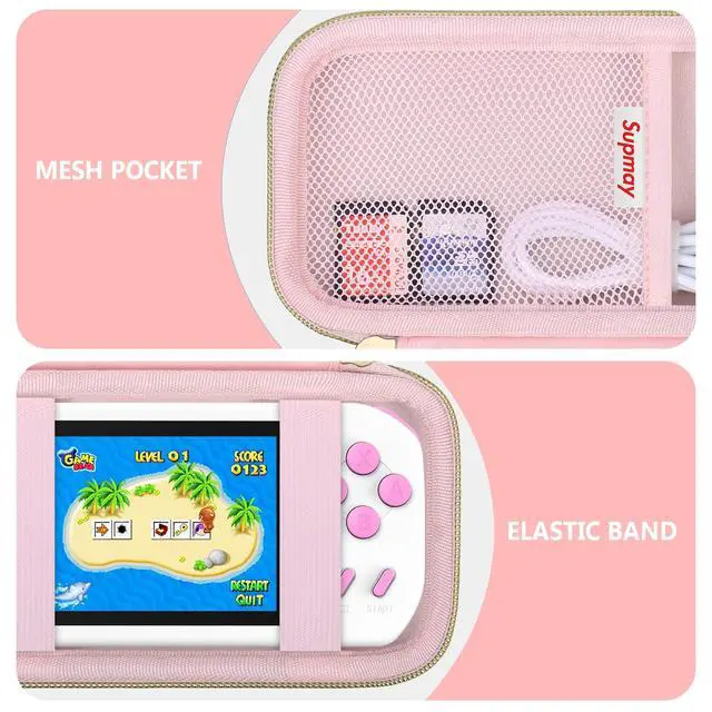 Alt view image 5 of 7 - Carrying Case Compatible with CCTU / TEBIYOU Kids Handheld Games Preloaded 218 Retro Video Games, Portable Gaming Electronic Toys Storage Holder Travel Bag with Mesh Pocket for USB Cable, Pink