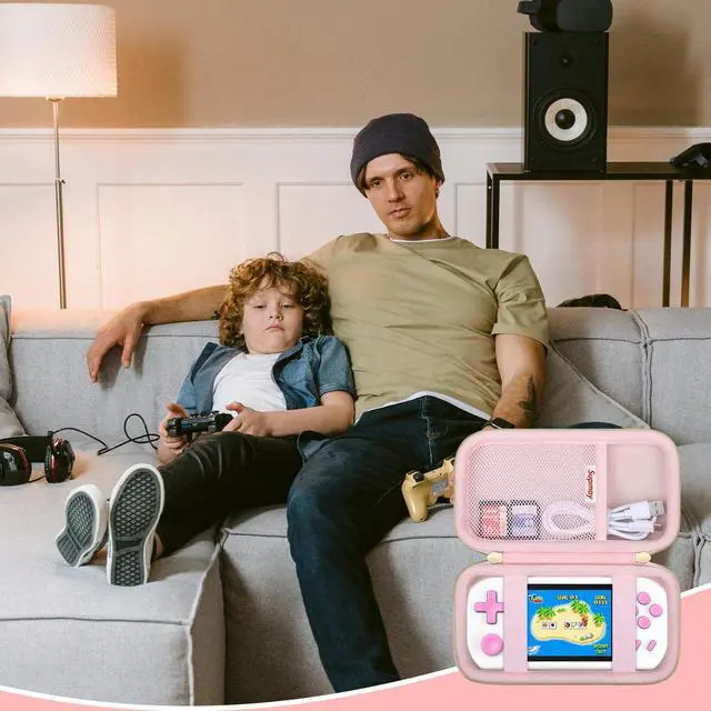 Alt view image 7 of 7 - Carrying Case Compatible with CCTU / TEBIYOU Kids Handheld Games Preloaded 218 Retro Video Games, Portable Gaming Electronic Toys Storage Holder Travel Bag with Mesh Pocket for USB Cable, Pink