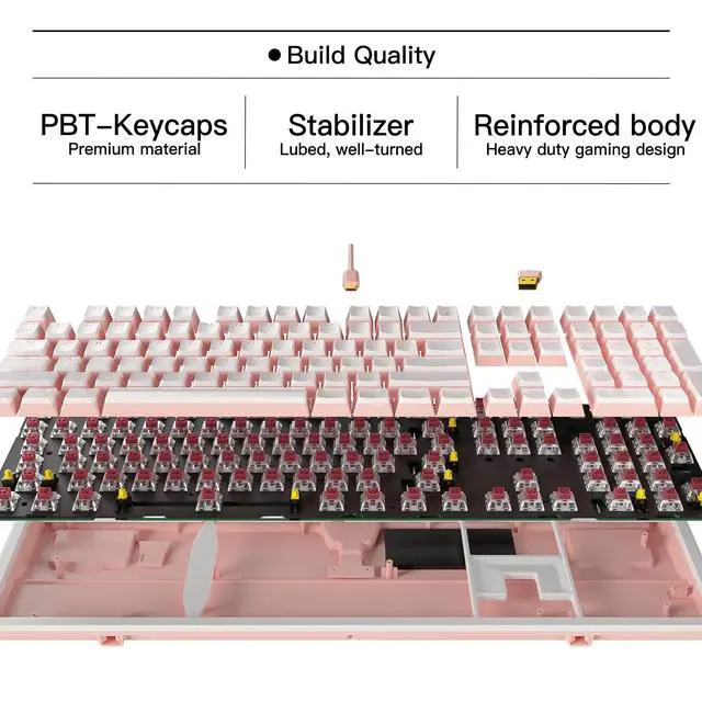 Alt view image 3 of 7 - X5 Wireless Mechanical Keyboard, Dual-Mode 2.4G/USB-C Ergonomic Full Size 108 Keys Keyboard, Kailh Box 3.0 Linear Switch, N-Key Rollover, Backlit Gaming Keyboards with Wrist Rest (Pink)