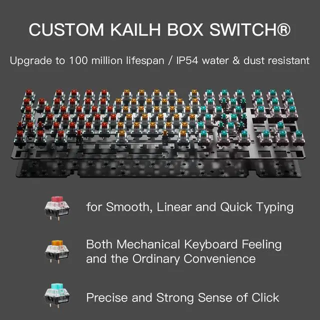 Alt view image 6 of 7 - X5 Wireless Mechanical Keyboard, Dual-Mode 2.4G/USB-C Ergonomic Full Size 108 Keys Keyboard, Kailh Box 3.0 Linear Switch, N-Key Rollover, Backlit Gaming Keyboards with Wrist Rest (Pink)
