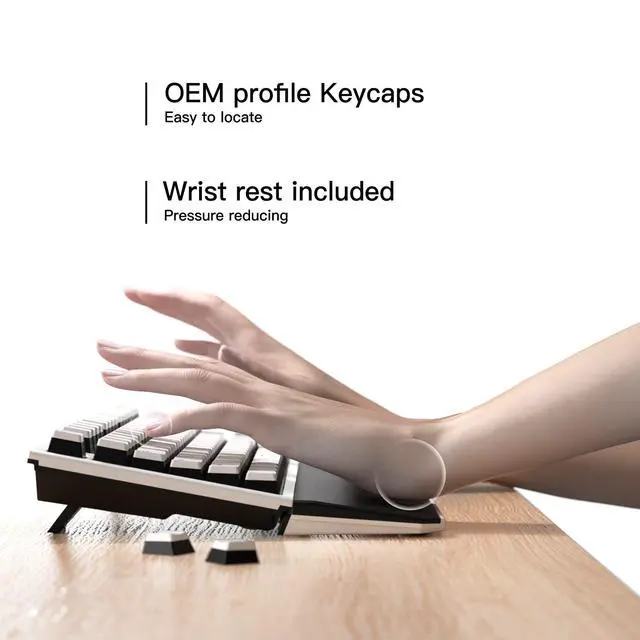 Alt view image 7 of 7 - X5 Wireless Mechanical Keyboard, Dual-Mode 2.4G/USB-C Ergonomic Full Size 108 Keys Keyboard, Kailh Box 3.0 Linear Switch, N-Key Rollover, Backlit Gaming Keyboards with Wrist Rest (Pink)