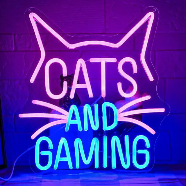 Main image of Cats Gaming Neon Sign Gamer Neon Light Sign Cat LED Light Sign Pink Blue Gaming Cat Neon Sign for Gaming Video Room Gamer Decor Gamer Teen Birthday