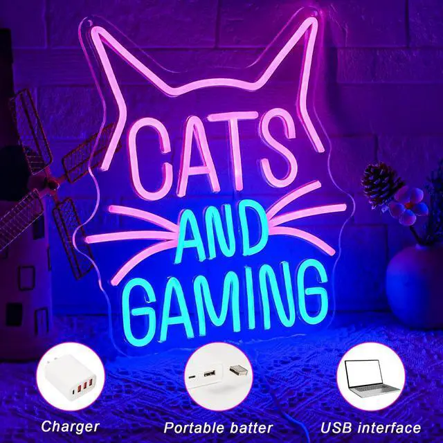 Alt view image 3 of 7 - Cats Gaming Neon Sign Gamer Neon Light Sign Cat LED Light Sign Pink Blue Gaming Cat Neon Sign for Gaming Video Room Gamer Decor Gamer Teen Birthday