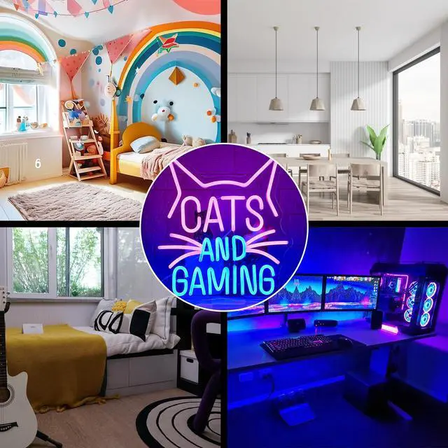 Alt view image 5 of 7 - Cats Gaming Neon Sign Gamer Neon Light Sign Cat LED Light Sign Pink Blue Gaming Cat Neon Sign for Gaming Video Room Gamer Decor Gamer Teen Birthday