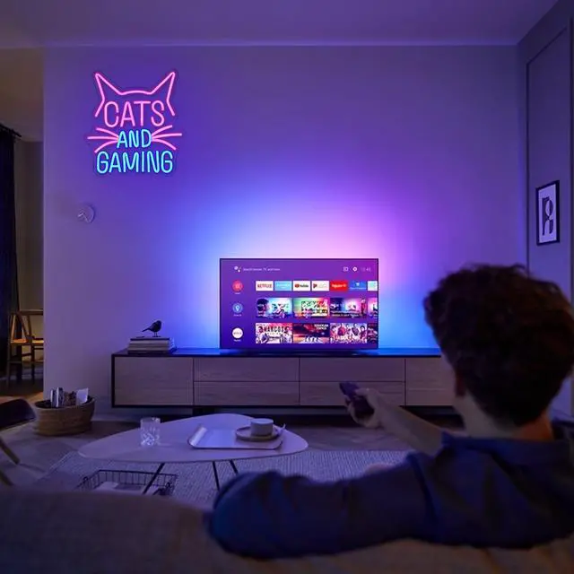 Alt view image 6 of 7 - Cats Gaming Neon Sign Gamer Neon Light Sign Cat LED Light Sign Pink Blue Gaming Cat Neon Sign for Gaming Video Room Gamer Decor Gamer Teen Birthday