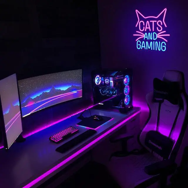 Alt view image 7 of 7 - Cats Gaming Neon Sign Gamer Neon Light Sign Cat LED Light Sign Pink Blue Gaming Cat Neon Sign for Gaming Video Room Gamer Decor Gamer Teen Birthday