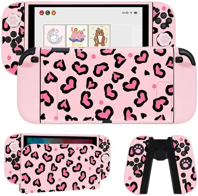 Main image of Love Case Design for Switch 2 Console, Anti-Slip Shock-Absorption Protective Soft Case Game Handle Controller,1 Console Base Shell, 4 Cat Paw Thumb Grips Caps Joystick, Heart Pink