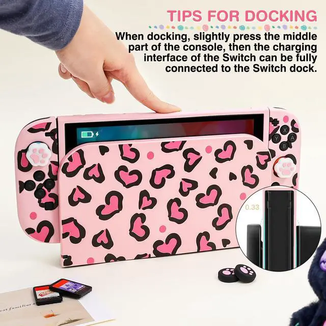 Alt view image 2 of 7 - Love Case Design for Switch 2 Console, Anti-Slip Shock-Absorption Protective Soft Case Game Handle Controller,1 Console Base Shell, 4 Cat Paw Thumb Grips Caps Joystick, Heart Pink