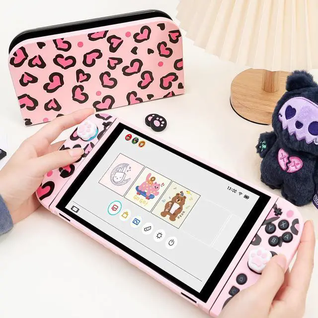 Alt view image 3 of 7 - Love Case Design for Switch 2 Console, Anti-Slip Shock-Absorption Protective Soft Case Game Handle Controller,1 Console Base Shell, 4 Cat Paw Thumb Grips Caps Joystick, Heart Pink